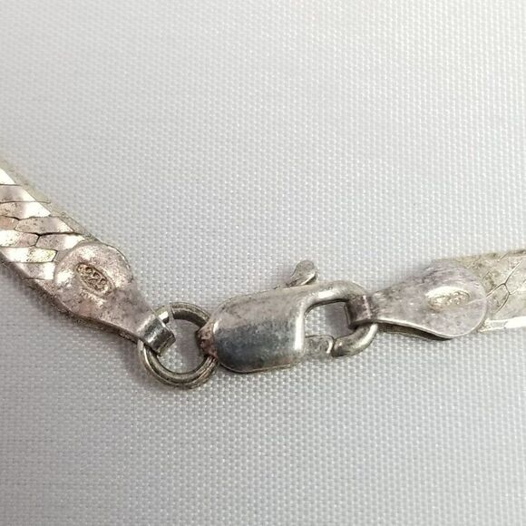 Vintage Sterling Silver Flat Herringbone Chain Bracelet, 925 Made in Italy - Picture 3 of 8